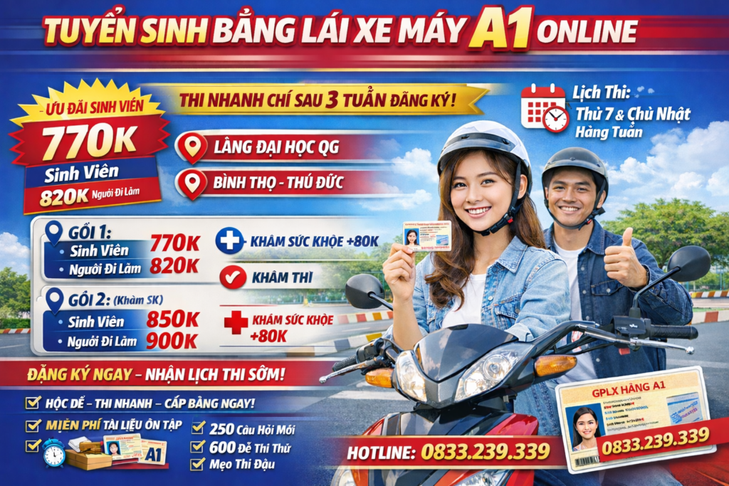 Chi Phí Thi Bằng Lái Xe Máy A1 Ở Thủ Đức Hồ Chí Minh 4 Đăng ký thi bằng lái xe A1 tại Thủ Đức