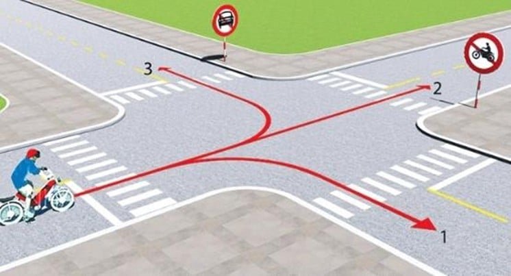 Câu 507: Theo hướng mũi tên, những hướng nào xe gắn máy được phép đi? Câu 507: Theo hướng mũi tên, những hướng nào xe gắn máy được phép đi?